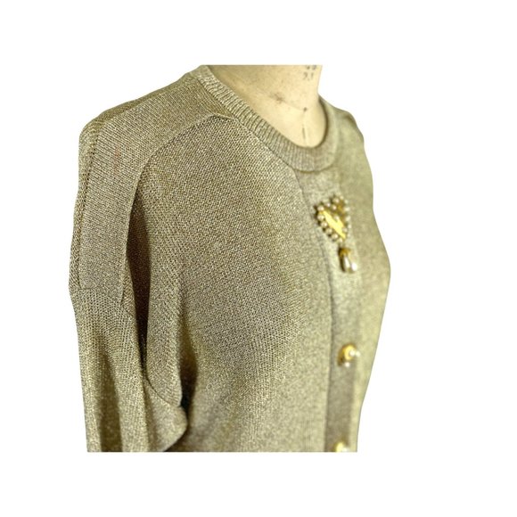 1980s gold metallic knit dress with pearl studded gold buttons Steve Fabrikant - Picture 6 of 7